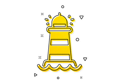 Searchlight tower sign. Lighthouse icon. Beacon symbol. Yellow circles pattern. Classic lighthouse icon. Geometric elements. Vectorのイラスト素材