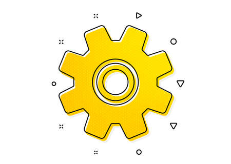 Service sign. Cogwheel icon. Transmission Rotation Mechanism symbol. Yellow circles pattern. Classic service icon. Geometric elements. Vectorのイラスト素材