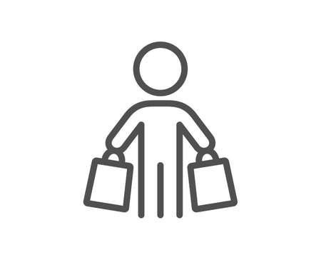 Buyer with shopping bags line icon. Customer sign. Supermarket client symbol. Quality design element. Editable stroke. Linear style buyer icon. Vectorのイラスト素材