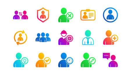 Profile, Group and Support. User person icons. People classic icon set. Gradient patterns. Quality signs set. Vectorのイラスト素材