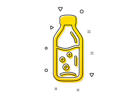 Soda aqua drink sign. Water bottle icon. Liquid symbol. Yellow circles pattern. Classic water bottle icon. Geometric elements. Vectorのイラスト素材
