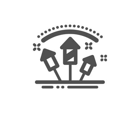 Fireworks rocket icon. Pyrotechnic salute sign. Carnival celebration lights symbol. Classic flat style. Quality design element. Simple fireworks rocket icon. Vectorのイラスト素材