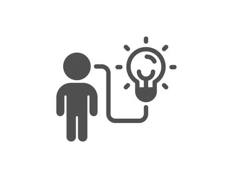 Business idea icon. Person with lightbulb sign. Work process symbol. Classic flat style. Quality design element. Simple business idea icon. Vectorのイラスト素材