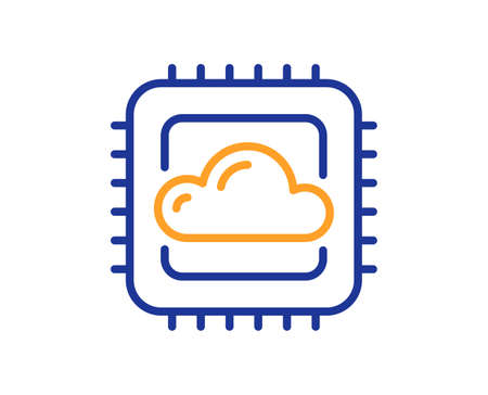 Cloud computing cpu line icon. Internet data storage sign. File hosting technology symbol. Colorful thin line outline concept. Linear style cloud computing icon. Editable stroke. Vectorのイラスト素材