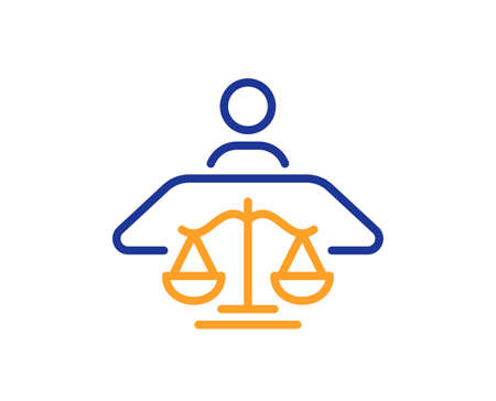 Court judge line icon. Justice scale sign. Judgement law symbol. Colorful thin line outline concept. Linear style court judge icon. Editable stroke. Vectorのイラスト素材