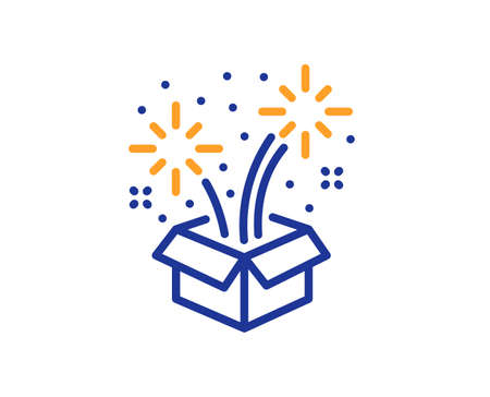 Fireworks line icon. Pyrotechnic salute sign. Carnival celebration lights symbol. Colorful thin line...
