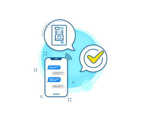 Hot drink sign. Phone messages complex icon. Coffee vending machine line icon. Fresh beverage symbol. Messenger chat screen banner. Coffee vending sign. Vectorのイラスト素材