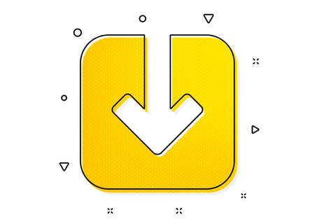 Download arrowhead symbol. Load document icon. Direction or pointer sign. Yellow circles pattern. Classic load document icon. Geometric elements. Vectorのイラスト素材