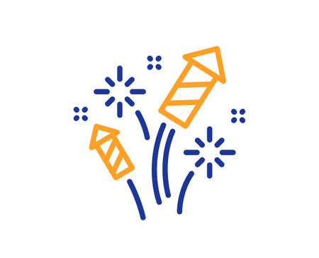 Fireworks rocket line icon. Pyrotechnic salute sign. Carnival celebration lights symbol. Colorful thin line outline concept. Linear style fireworks rocket icon. Editable stroke. Vectorのイラスト素材