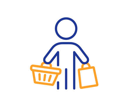 Buyer with shopping cart line icon. Customer with bags sign. Supermarket client symbol. Colorful thin line outline concept. Linear style buyer icon. Editable stroke. Vectorのイラスト素材
