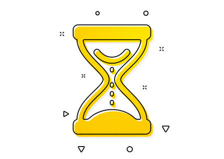 Sand watch sign. Time hourglass icon. Yellow circles pattern. Classic time hourglass icon. Geometric...