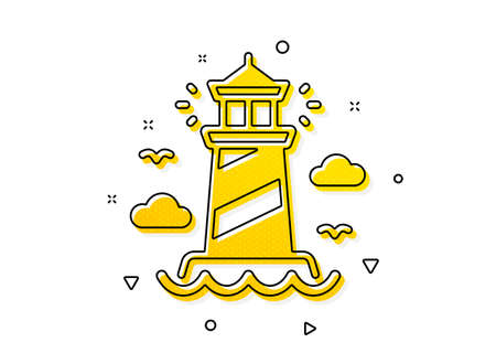 Beacon tower sign. Lighthouse icon. Searchlight building symbol. Yellow circles pattern. Classic lighthouse icon. Geometric elements. Vectorのイラスト素材