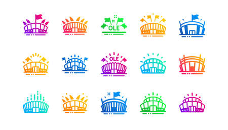 Ole chant, arena football, championship architecture. Sports stadium icons. Arena stadium, sports competition, event flag icons. Sport complex Classic set. Gradient patterns. Quality signs set. Vectorのイラスト素材