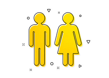 WC toilet sign. Restroom icon. Public lavatory symbol. Yellow circles pattern. Classic restroom icon. Geometric elements. Vectorのイラスト素材