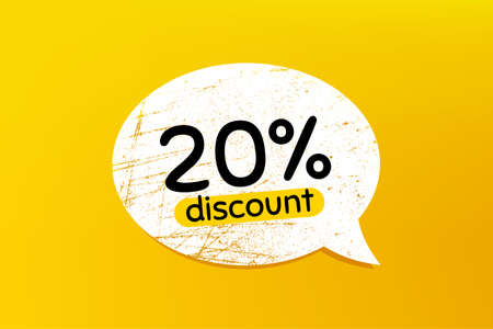 20% Discount. Banner with grunge speech bubble. Sale offer price sign. Special offer symbol. Chat bubble with scratches. Discount promotion text. Vectorのイラスト素材