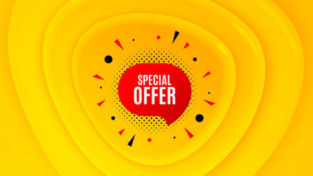 Special offer badge. Geometric plastic design banner. Discount banner shape. Sale coupon bubble icon. Orange shape background. Promotional plastic flyer design. Special offer promotion banner. Vectorのイラスト素材