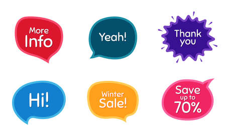 Winter sale, 70% discount and more info. Colorful chat bubbles. Thank you phrase. Sale shopping...