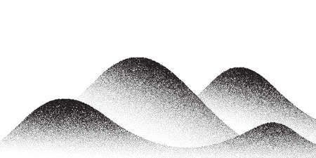 Dotwork mountain pattern vector background. Black noise stipple dots. Sand grain effect. Dots grunge...