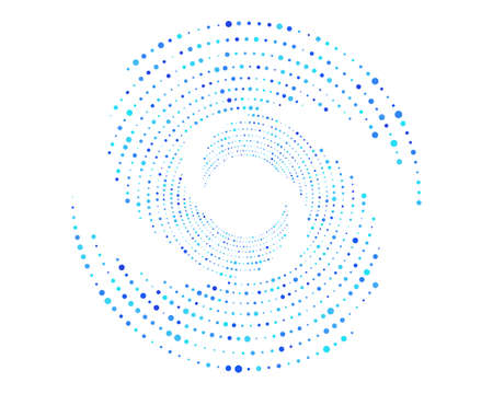 Dotted circle vector element. Dots ripple halftone background. Spiral or twist radial element. Abstract half circle with random size dots. Dotwork radial design background. Vectorのイラスト素材