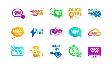 Helpful tricks, Solution and Quickstart guide. Quick tips icons. Tutorial classic icon set. Gradient...