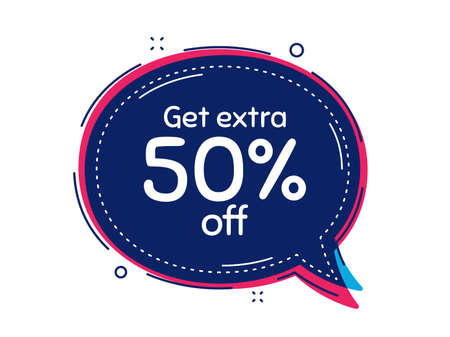 Get Extra 50% off Sale. Thought bubble vector banner. Discount offer price sign. Special offer symbol. Save 50 percentages. Dialogue or thought speech balloon shape. Vectorのイラスト素材