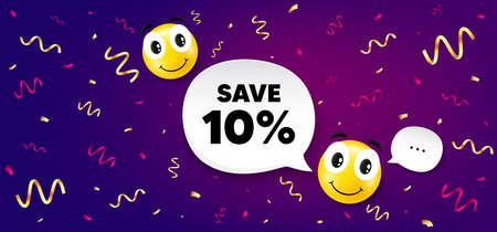 Save 10% off. Smile face with speech bubble. Sale Discount offer price sign. Special offer symbol....