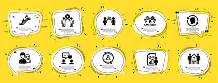 People icons set. Speech bubble offer banners. Yellow coupon badge. Included icon as Hand sanitizer,...