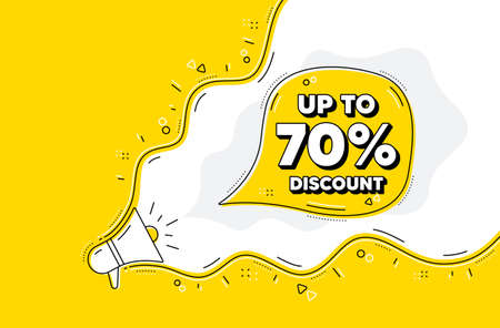 Up to 70% Discount. Loudspeaker alert message. Sale offer price sign. Special offer symbol. Save 70...