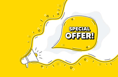 Special offer symbol. Loudspeaker alert message. Sale sign. Advertising Discounts symbol. Yellow background with megaphone. Announce promotion offer. Special offer bubble. Vectorのイラスト素材