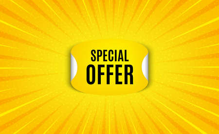 Special offer sticker. Yellow background with offer message. Discount paper banner. Sale coupon tag icon. Best advertising coupon banner. Special offer badge shape. Abstract background. Vectorのイラスト素材