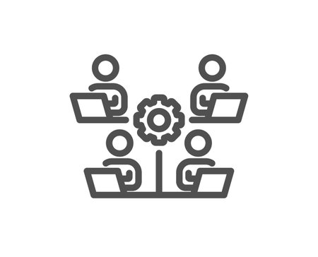 Teamwork line icon. Remote office sign. Networking team employees symbol. Quality design element. Linear style teamwork icon. Editable stroke. Vectorのイラスト素材