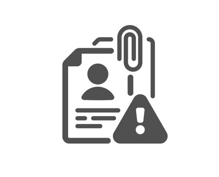 Search employee icon. Interview warning sign. Caution alert symbol. Quality design element. Flat style search employee icon. Editable stroke. Vectorのイラスト素材