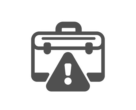 Warning briefcase icon. Attention triangle sign. Caution diplomat symbol. Quality design element. Flat style warning briefcase icon. Editable stroke. Vectorのイラスト素材