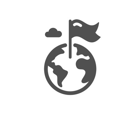 Flag on map icon. Goal destination sign. Location pin symbol. Quality design element. Flat style destination flag icon. Editable stroke. Vectorのイラスト素材