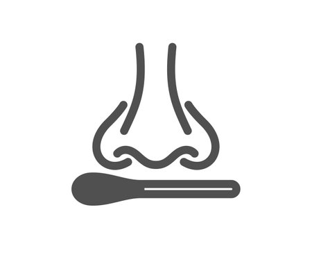 Nasal swab test icon. Nose with cotton swab sign. Coronavirus testing symbol. Quality design element. Flat style nasal test icon. Editable stroke. Vectorのイラスト素材