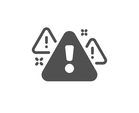 Warning icon. Attention triangle sign. Caution alert symbol. Quality design element. Flat style warning icon. Editable stroke. Vectorのイラスト素材