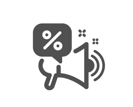 Discounts offer icon. Sale promotion sign. Megaphone offer symbol. Quality design element. Flat style discounts offer icon. Editable stroke. Vectorのイラスト素材
