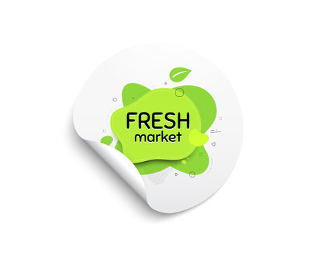 Fresh market food banner. Circle sticker with offer banner. Organic bio product tag. Vegetarian eco icon. Round sticker mockup banner. Fresh market badge shape.のイラスト素材