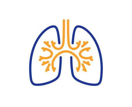 Lungs line icon. Pneumonia disease sign. Respiratory distress symbol. Quality design element. Line style lungs icon. Editable stroke. Vectorのイラスト素材