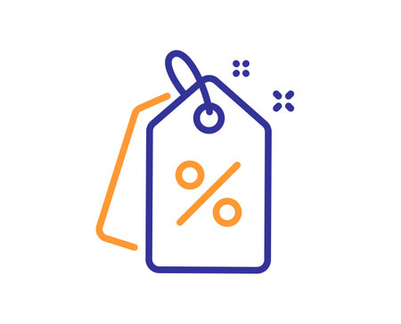 Discount tags line icon. Sale offer sign. Promotion price symbol. Quality design element. Line style discount tags icon. Editable stroke. Vectorのイラスト素材