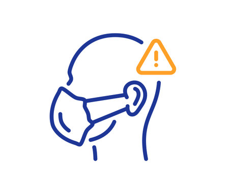 Medical mask line icon. Safety breathing respiratory mask sign. Coronavirus face protection symbol. Quality design element. Line style medical mask icon. Editable stroke. Vectorのイラスト素材