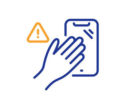 Dont touch phone line icon. Hand warning sign. Hygiene notification symbol. Quality design element. Line style dont touch icon. Editable stroke. Vectorのイラスト素材