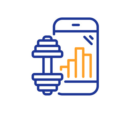 Fitness app line icon. Workout application sign. Gym fit dumbbell symbol. Quality design element. Line style fitness app icon. Editable stroke. Vectorのイラスト素材