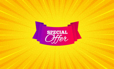 Special offer banner. Yellow background with offer message. Discount sticker shape. Sale coupon tag icon. Best advertising coupon banner. Special offer badge shape. Abstract background. Vectorのイラスト素材