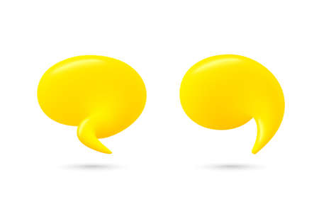 Chat Speech Bubble set. Yellow 3d talk balloon. Think and Speak cloud with smooth blend. Cartoon dialogue speech bubble. Conversation talk message 3d balloon. Chat speak banner. Think cloud vectorのイラスト素材