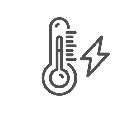Electricity power line icon. Lightning bolt with thermometer sign. Electric energy symbol. Quality design element. Linear style electricity power icon. Editable stroke. Vectorのイラスト素材