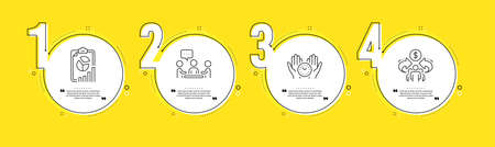 People chatting, Safe time and Report line icons set. Timeline process infograph. Sharing economy sign. Conference, Management, Presentation chart. Share. Education set. Vectorのイラスト素材
