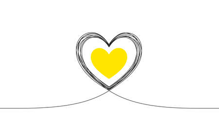 Continuous line love icon. One heart silhouette shape. Valentine day love icon on white background. Heart doodle sketch with continuous line. Handdrawn romantic Valentine day silhouette. Vectorのイラスト素材