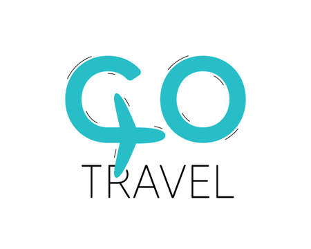 Go travel   vector design. Vacation tour icon with airplane. Go holiday travel trip symbol. Isolated tourism. Go trip   template. Vectorのイラスト素材