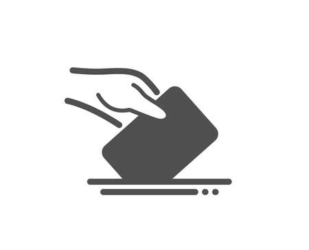 Vote box simple icon. Hand with Voting ballot sign. Public election symbol. Classic flat style. Quality design element. Simple voting ballot icon. Vectorのイラスト素材